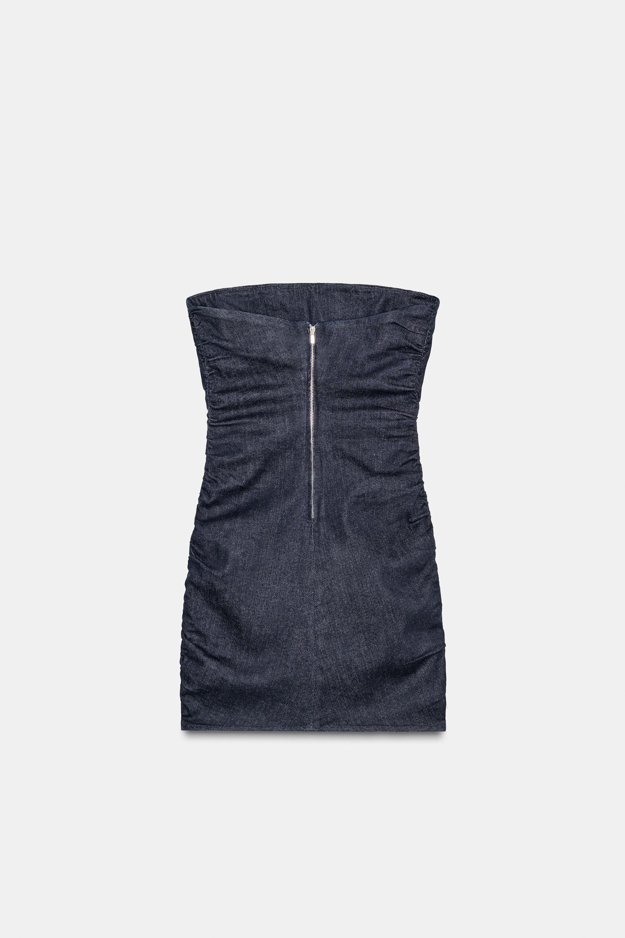 TRF DENIM RUCHED STRAPLESS DRESS